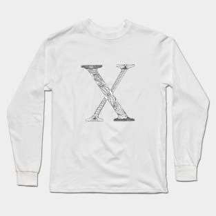 Henna Alphabet X / Henna Letter X - Black Henna Line Art Long Sleeve T-Shirt